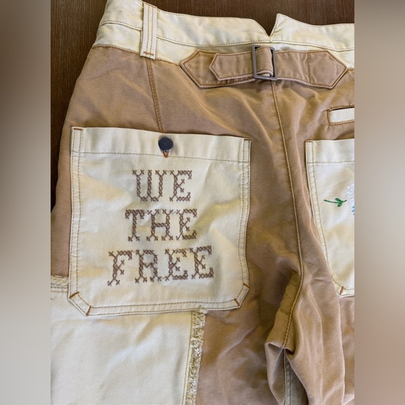 RARE!! Free People We The Free Y2K Yellow Patchwork Embroidered Crop Pant - Picture 6 of 16